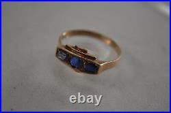 VINTAGE 1940s ART DECO gold and sapphire 3 stone ring size K