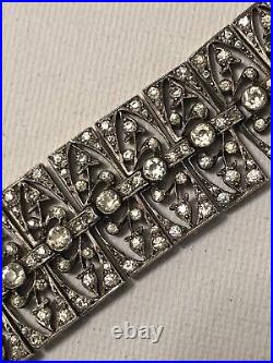 VINTAGE ART DECO SILVER and PASTE BRACELET GORGEOUS 6 6/8 LENGTH