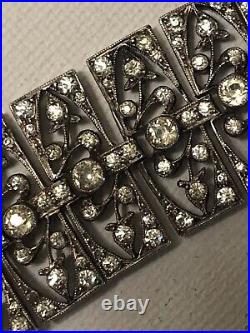 VINTAGE ART DECO SILVER and PASTE BRACELET GORGEOUS 6 6/8 LENGTH