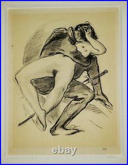 VINTAGE Degenerate ART DECO LITHOGRAPH Military Love Original PENCIL SIGNED