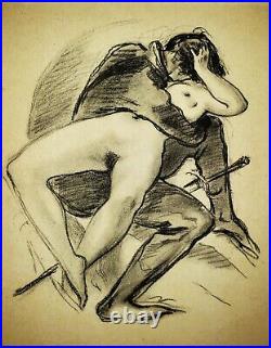 VINTAGE Degenerate ART DECO LITHOGRAPH Military Love Original PENCIL SIGNED