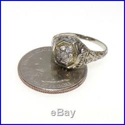 VTG Art Deco Antique Filigree 18K White Gold Ring Mine Cut Diamond Size 7 LHA2
