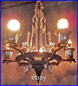 VTG Historic Chrysler Building Era Skyscraper Deco Chandelier c. 1930 RESTORED