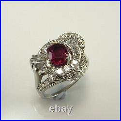 VVS1 2.34 Ct Ruby Magnificent Circa Vintage Art Deco Ring 14K White Gold Plated