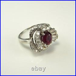 VVS1 2.34 Ct Ruby Magnificent Circa Vintage Art Deco Ring 14K White Gold Plated