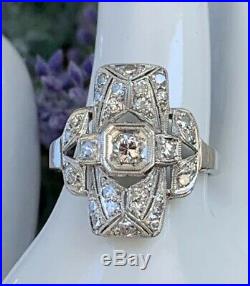 Very Art Deco Platinum Fine Diamond Ring Antique Filigree Large Top Stunner 5.75