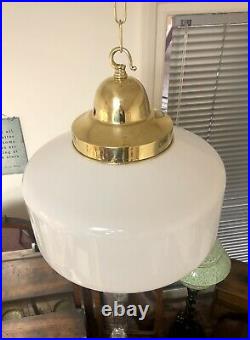 Very Large 1920's Opaline Pendant Light. Brass Cradle. Superb
