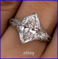 Victorian Old Vintage Art Deco 4.12 Carat Marquise Cut Lab-Created Diamond Rings