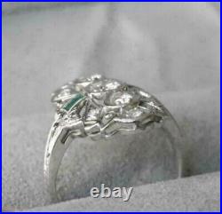 Vintage 12CT White Round Cut Created Diamond Art Deco Wedding 925 Silver Ring