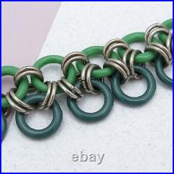 Vintage 1930s Art Deco Machine Age Green Glass Modernist Link Necklace