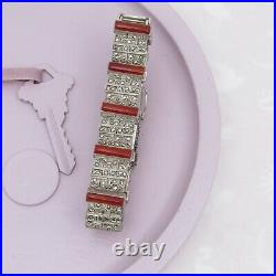 Vintage 1930s Art Deco Natural Carnelian Sterling Silver Marcasite Bracelet