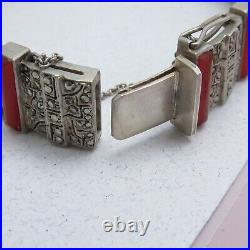 Vintage 1930s Art Deco Natural Carnelian Sterling Silver Marcasite Bracelet