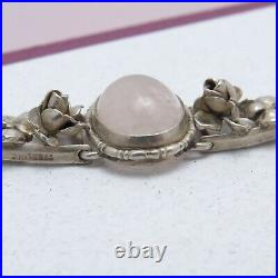 Vintage 1930s Art Deco Natural Rose Quartz Sterling Silver Flower Bracelet