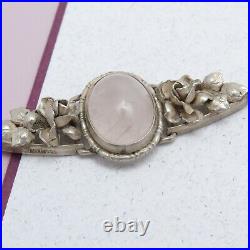 Vintage 1930s Art Deco Natural Rose Quartz Sterling Silver Flower Bracelet