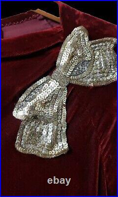 Vintage 1930s Bias Cut Silk Velvet Evening Dress burgundy maxi w bell sleeves
