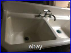 Vintage 1940 white cast iron double basin kitchen sink