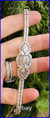 Vintage 1950s Art Deco Covered Hamilton Watch 7.65 ctw Diamond Bracelet Marquise
