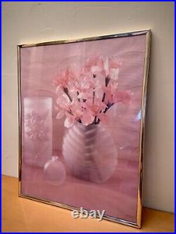 Vintage 1980s Flowers Poster Vase Framed PostModern Pomo Art Deco