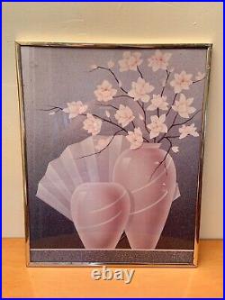 Vintage 1980s Flowers Poster Vase Framed PostModern Pomo Art Deco