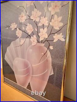 Vintage 1980s Flowers Poster Vase Framed PostModern Pomo Art Deco