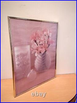 Vintage 1980s Flowers Poster Vase Framed PostModern Pomo Art Deco