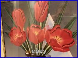 Vintage 1980s Tulip Flower Poster Vase Framed PostModern Pomo Art Deco