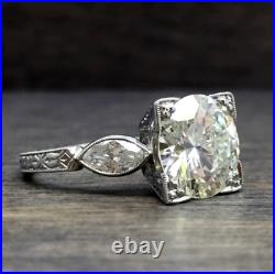 Vintage 2.7 CT Round Moissanite Art Deco Wedding Ring Real 925 Sterling Silver
