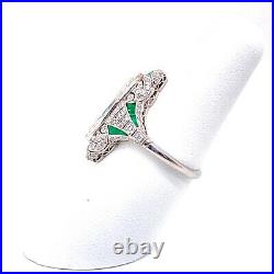 Vintage 2.75ct Marquise Diamond and Emerald Art Deco Ring in Platinum