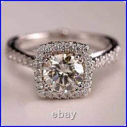 Vintage 2.80Ct Round Real Moissanite Art Deco Wedding Ring 14K White Gold Plated