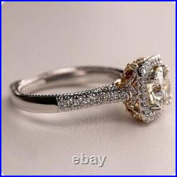 Vintage 2.80Ct Round Real Moissanite Art Deco Wedding Ring 14K White Gold Plated