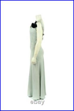 Vintage 30s Pale Seafoam Green Crepe Asymmetrical Cut Long Art Deco Party Dress