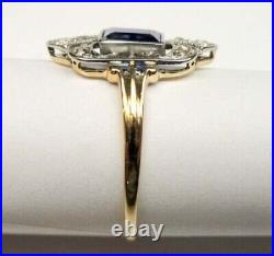 Vintage 3Ct Simulated Blue Sapphire Women's Art Deco Ring 14K Yellow Gold Over
