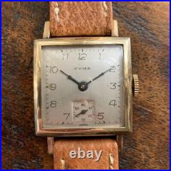 Vintage 40's CYMA Square Art Deco Wristwatch 17J Rolled Gold Plate