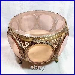 Vintage 7 Side Ormolu Art Deco Gold Beveled Glass Jewelry Trinket Box Casket Vtg