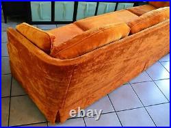 Vintage 70s tuffet fabric Velvet orange long couch sofa 96 W retro Furniture