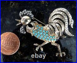 Vintage 800 silver Turquoise/Marcasite Art Deco Rooster Brooch