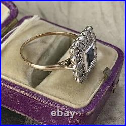 Vintage 9ct Gold Blue & White Spinel Princess Cluster Ring, Art Deco Style UK O