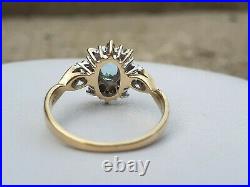 Vintage 9k 9ct gold Blue Topaz and Diamond cluster ring UK O US 7.5 nice gift