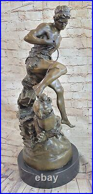 Vintage ART DECO BRONZE Religious SAMSON & LION Man BEAST FIGHT Sculpture STATUE