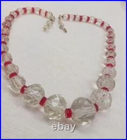 Vintage ART DECO Faceted Crystal Glass Bead Estate Necklace B-52