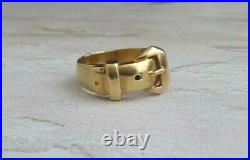 Vintage ART DECO Style 9k Solid Yellow Gold BELT BUCKLE Band Ring 8 3/4 7.3grams