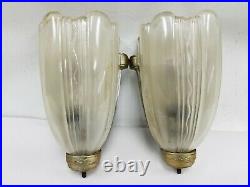 Vintage Amazing Pair Art Deco Sconces Fixture Slip Shade 1930 Virden Original
