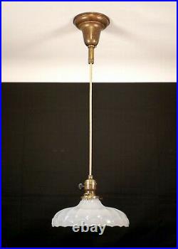 Vintage Antique 1920s Art Deco White Industrial Pendant Light Fixture 9 Shade