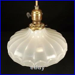 Vintage Antique 1920s Art Deco White Industrial Pendant Light Fixture 9 Shade