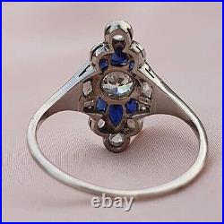 Vintage Antique 4Ct Art Deco Lab Created Diamond & Blue Sapphire Engagement Ring