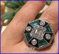 Vintage & Antique Art Deco Gorgeous Women's Ring With White CZ, Asscher & Onyx