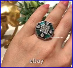 Vintage & Antique Art Deco Gorgeous Women's Ring With White CZ, Asscher & Onyx