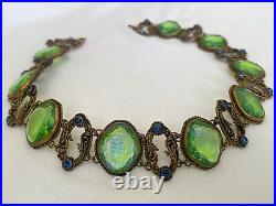 Vintage Antique Art Deco Nouveau Czech Dragons Breath Bezel Open Necklace