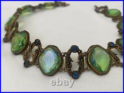 Vintage Antique Art Deco Nouveau Czech Dragons Breath Bezel Open Necklace