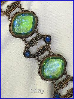 Vintage Antique Art Deco Nouveau Czech Dragons Breath Bezel Open Necklace